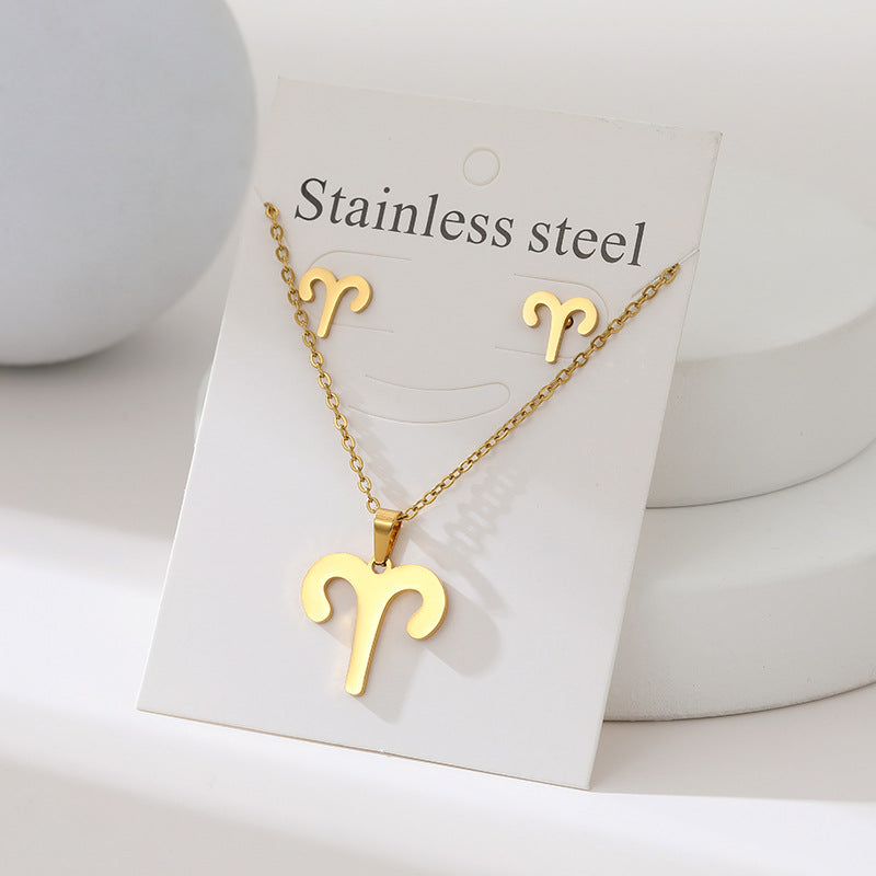 K Popular Earring And Necklace Set Featuring The 12 Zodiac Signs