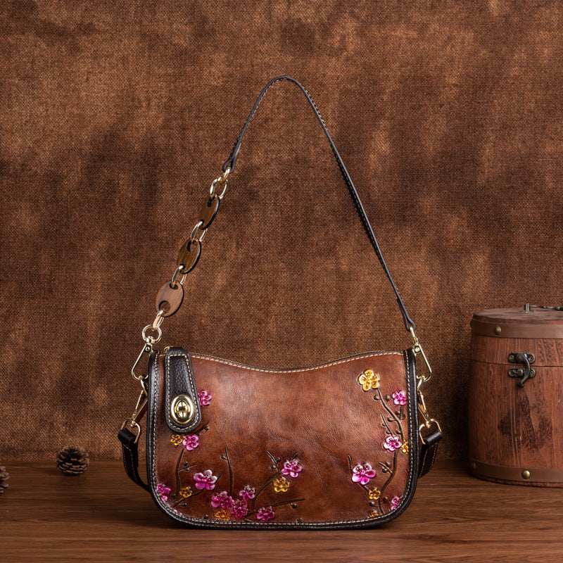 K Retro First-Layer Cowhide Fashionable Simple Shoulder Bag