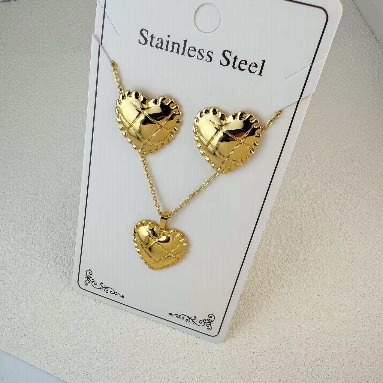 K New Stainless Steel Plated 18k Gold Necklace Earring Set