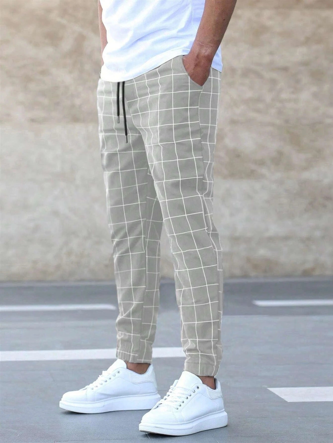 Fashion Plaid Print Pants Casual Drawstring