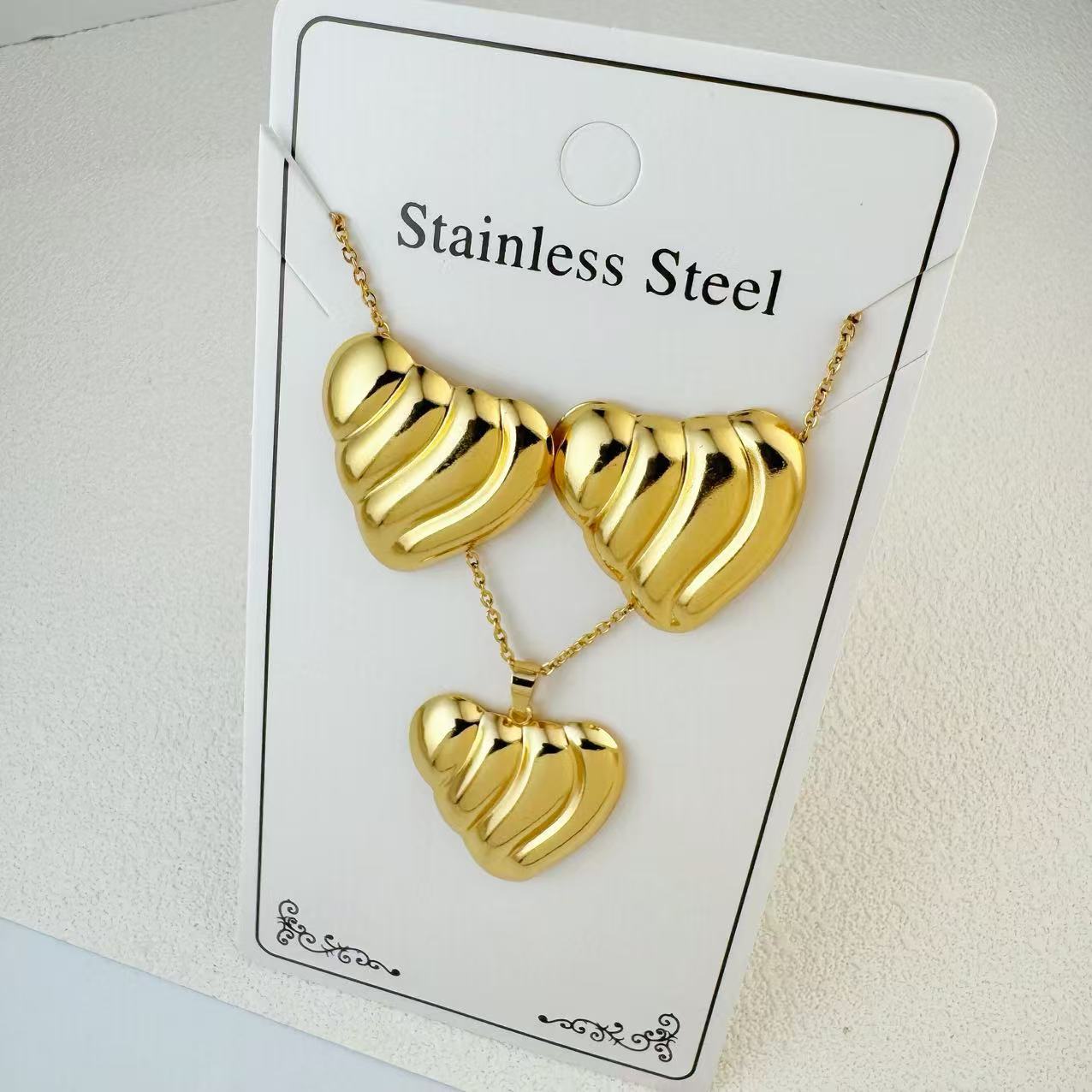 K New Stainless Steel Plated 18k Gold Necklace Earring Set
