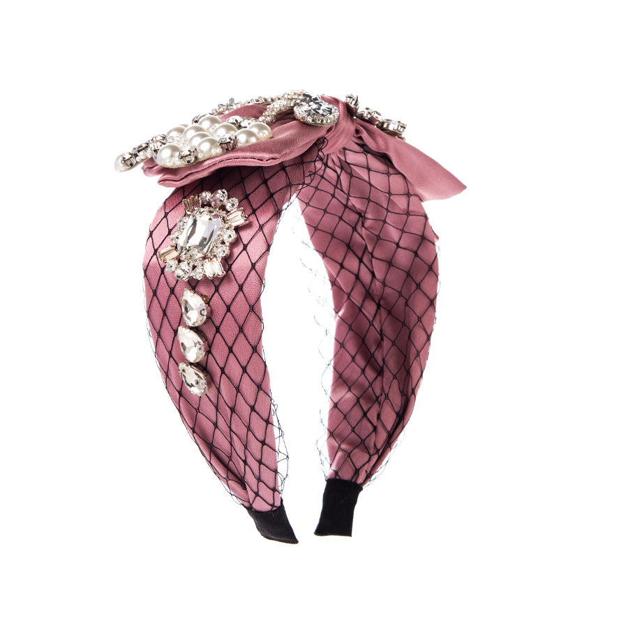 K Baroque Fabric Bow Full Diamond Pearl Headband