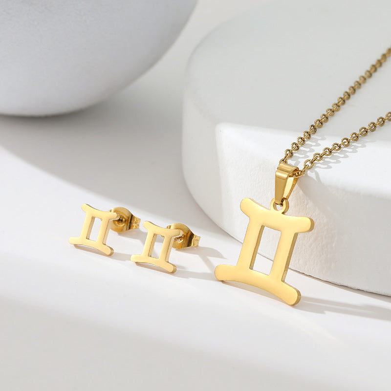 K Popular Earring And Necklace Set Featuring The 12 Zodiac Signs