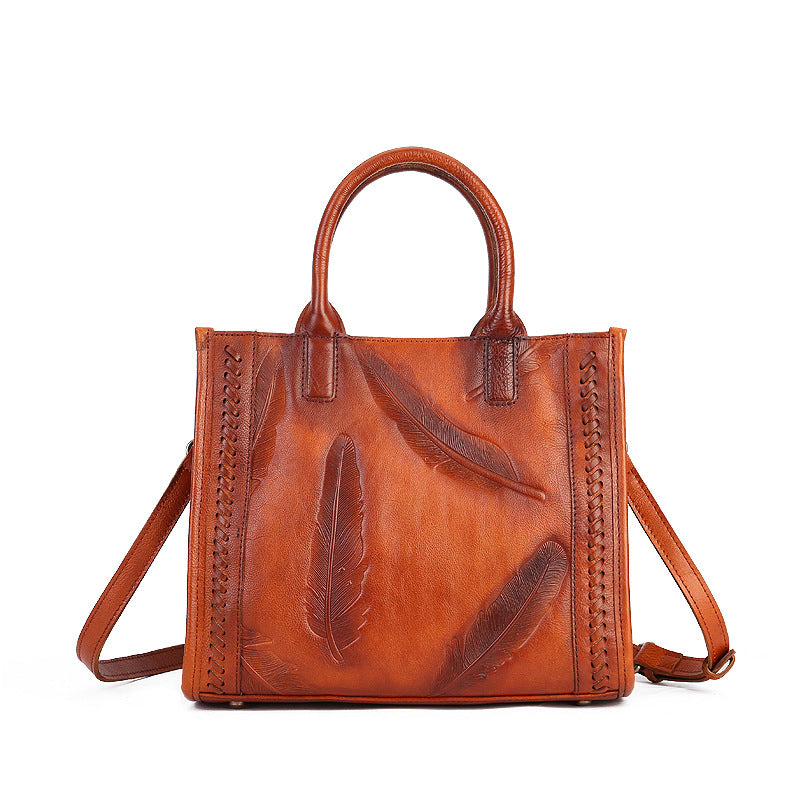 Vintage Small Square Bag For Women Made Of Full-Grain Cowhide Leather