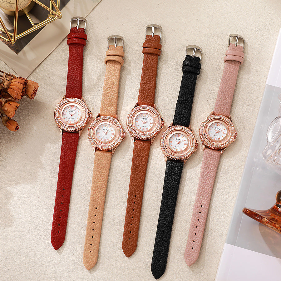K Stylish And Minimalist Round Rhinestone Womens Watch