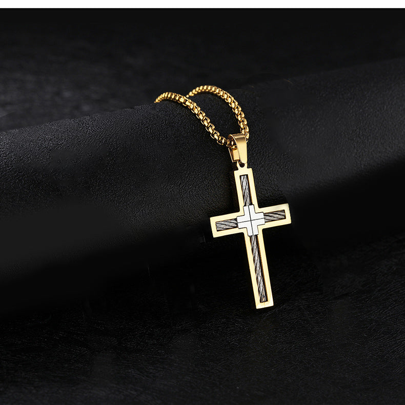 K Titanium Steel Wire Cross Men's Necklace