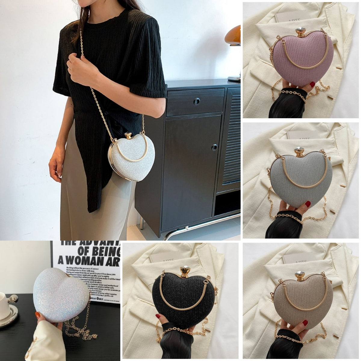 K Shiny Handbag Heart Shape