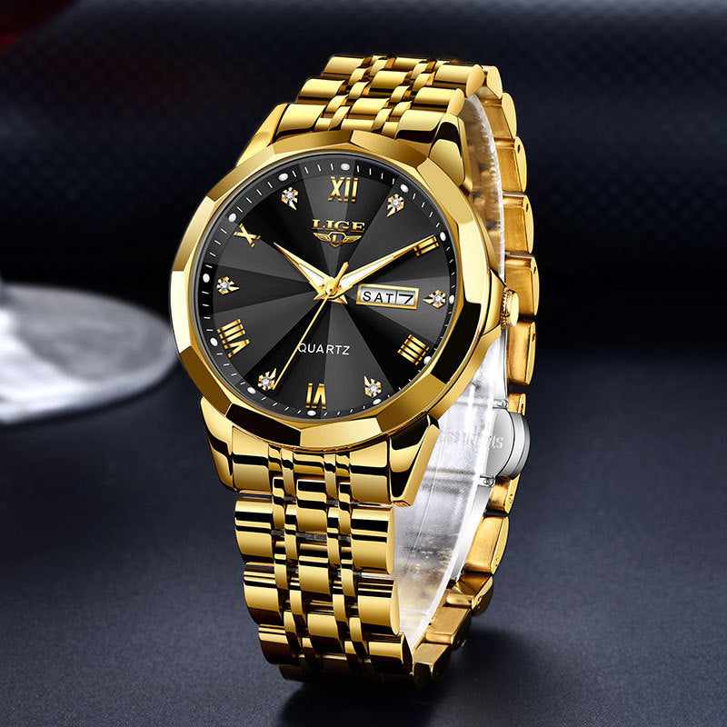 K Mens Dual-calendar Waterproof Luminous Quartz Watch