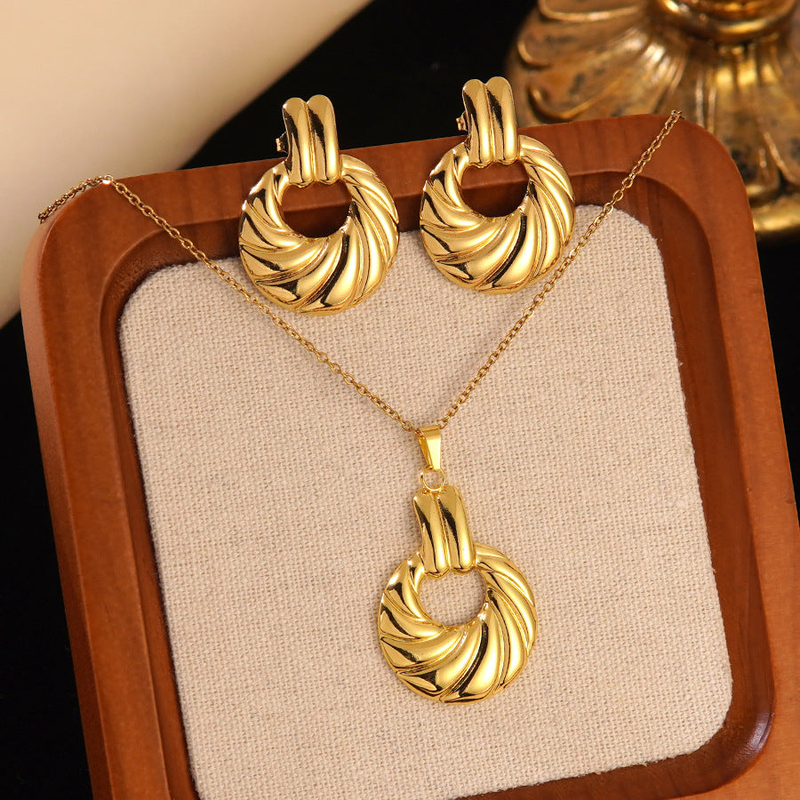 K Stainless Steel Heart Bow Flower Necklace And Earrings Set
