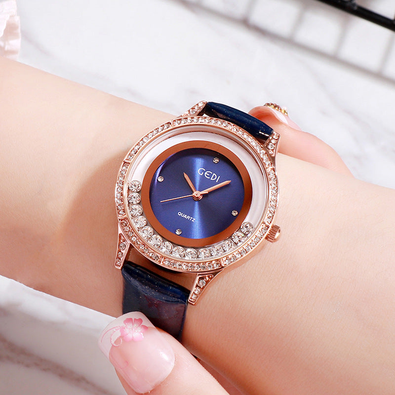K GEDI Double-Diamond Leather Belt All-Match Watch For Women