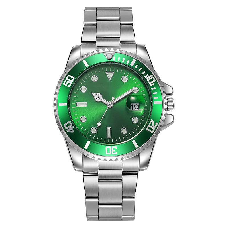 K Luminous Solid Steel Strap Single Calendar Men's Watch