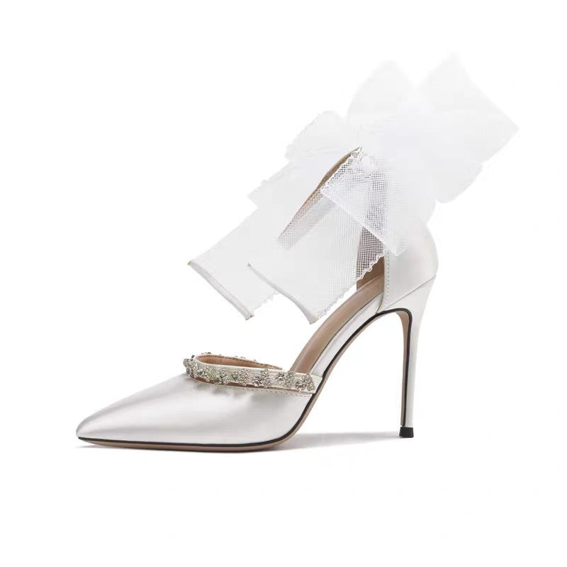 K Rhinestone Bow High Heel Sandals