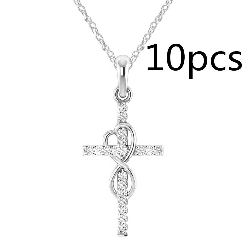 K Alloy Pendant With Diamond And Eight-character Cross Necklace