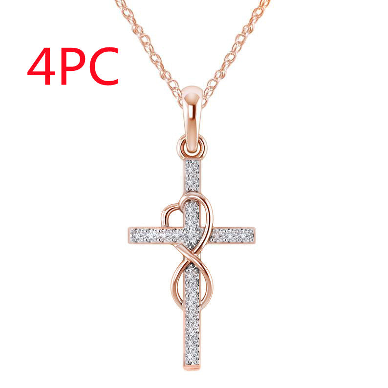 K Alloy Pendant With Diamond And Eight-character Cross Necklace