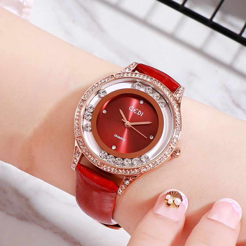 K GEDI Double-Diamond Leather Belt All-Match Watch For Women