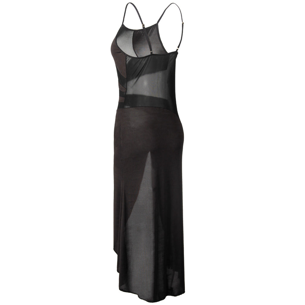 K Mesh See-through Slit Suspender Maxi Dress