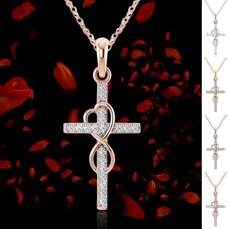 K Alloy Pendant With Diamond And Eight-character Cross Necklace