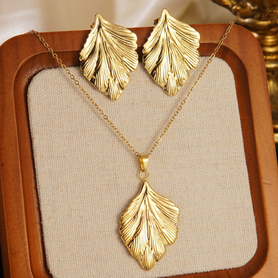 K Stainless Steel Heart Bow Flower Necklace And Earrings Set