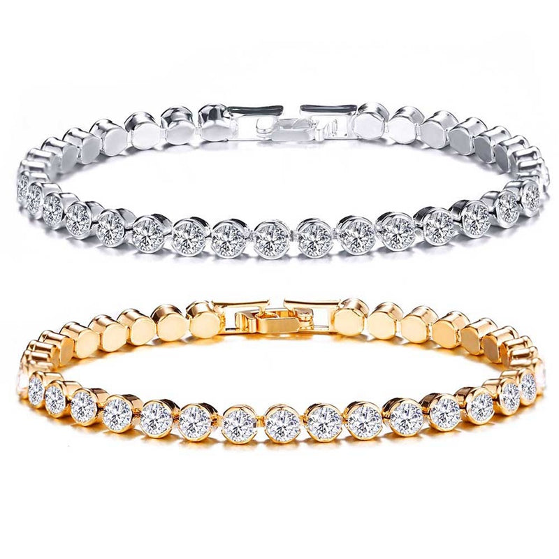 K Full Diamond Single Row Bracelet Roman Crystal