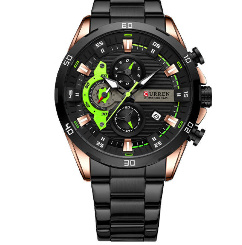 K Six-hand Steel-band Round Quartz Watch A Stylish Timepiece