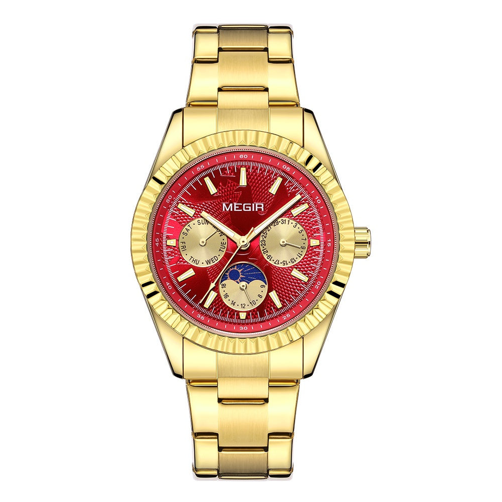 K Lunar Phase Business Steel-Strap Waterproof Quartz Men's Watch