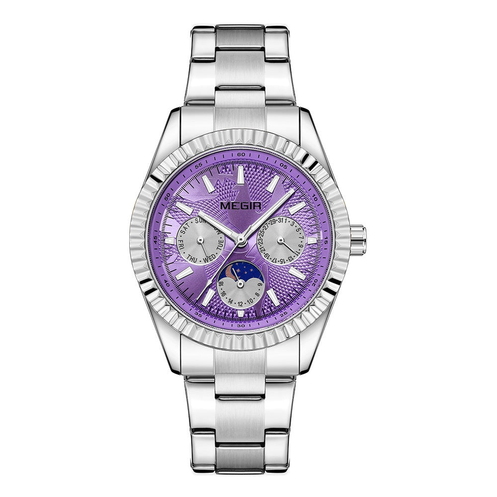 K Lunar Phase Business Steel-Strap Waterproof Quartz Men's Watch