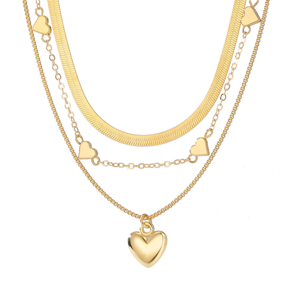 K Retro Geometric Heart-Shaped Fashionable Metal Multi-Layer Necklace For Women
