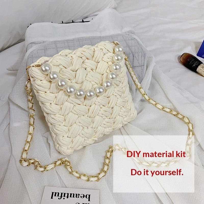DIY Craft Kit Yarn, Crochet Hook, And Fabric Strips For Making A ShoulderCrossbody Bag