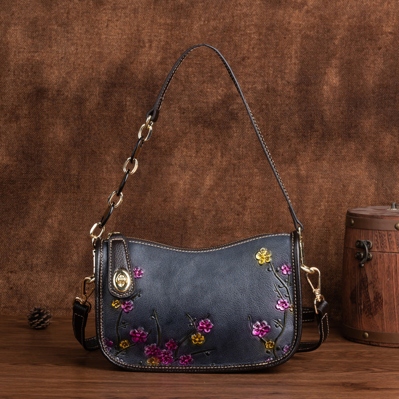 K Retro First-Layer Cowhide Fashionable Simple Shoulder Bag