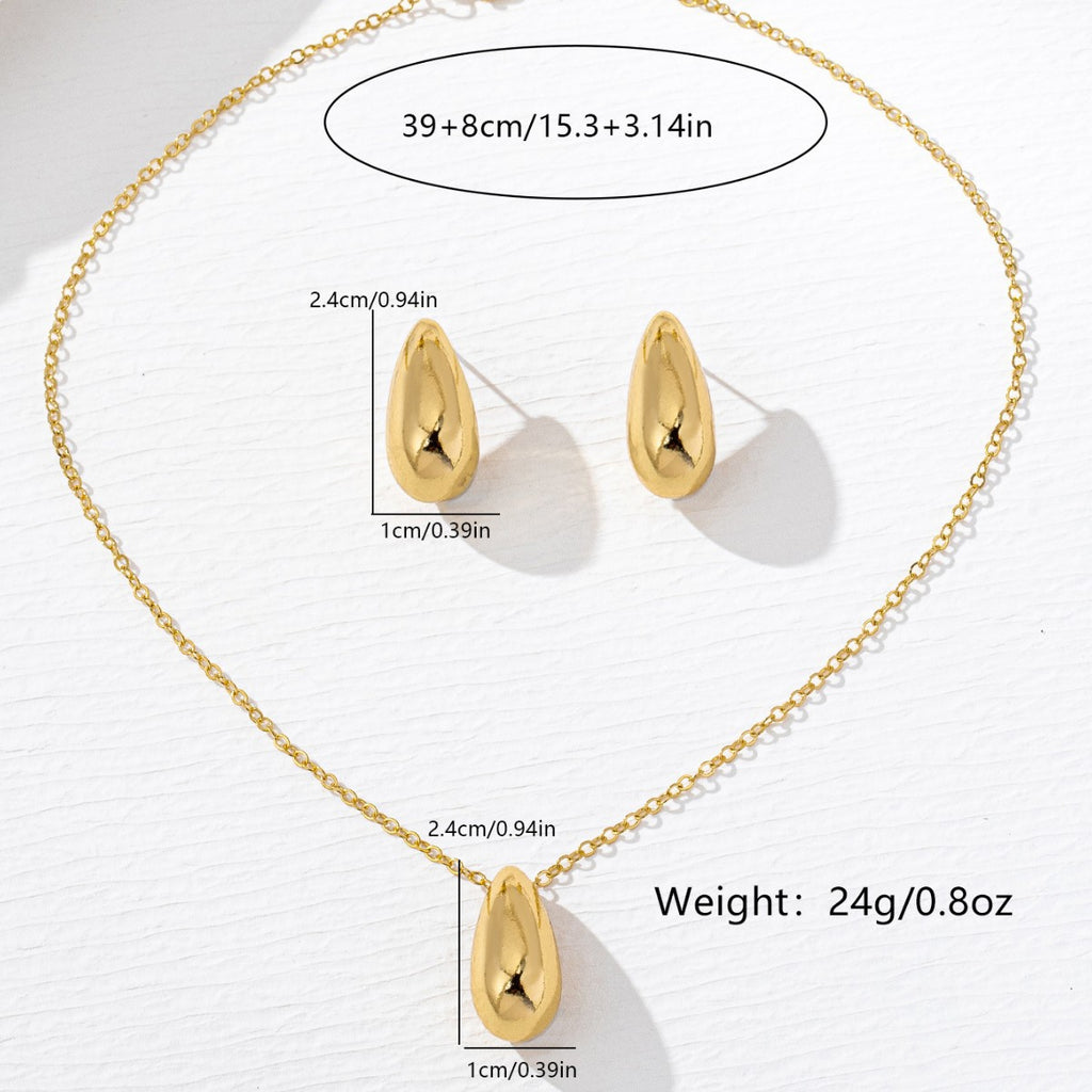 K Golden Teardrop-shaped Necklace And Earring Set