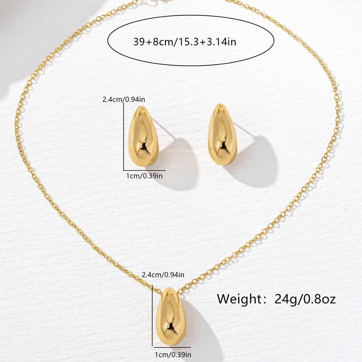 K Golden Teardrop-shaped Necklace And Earring Set