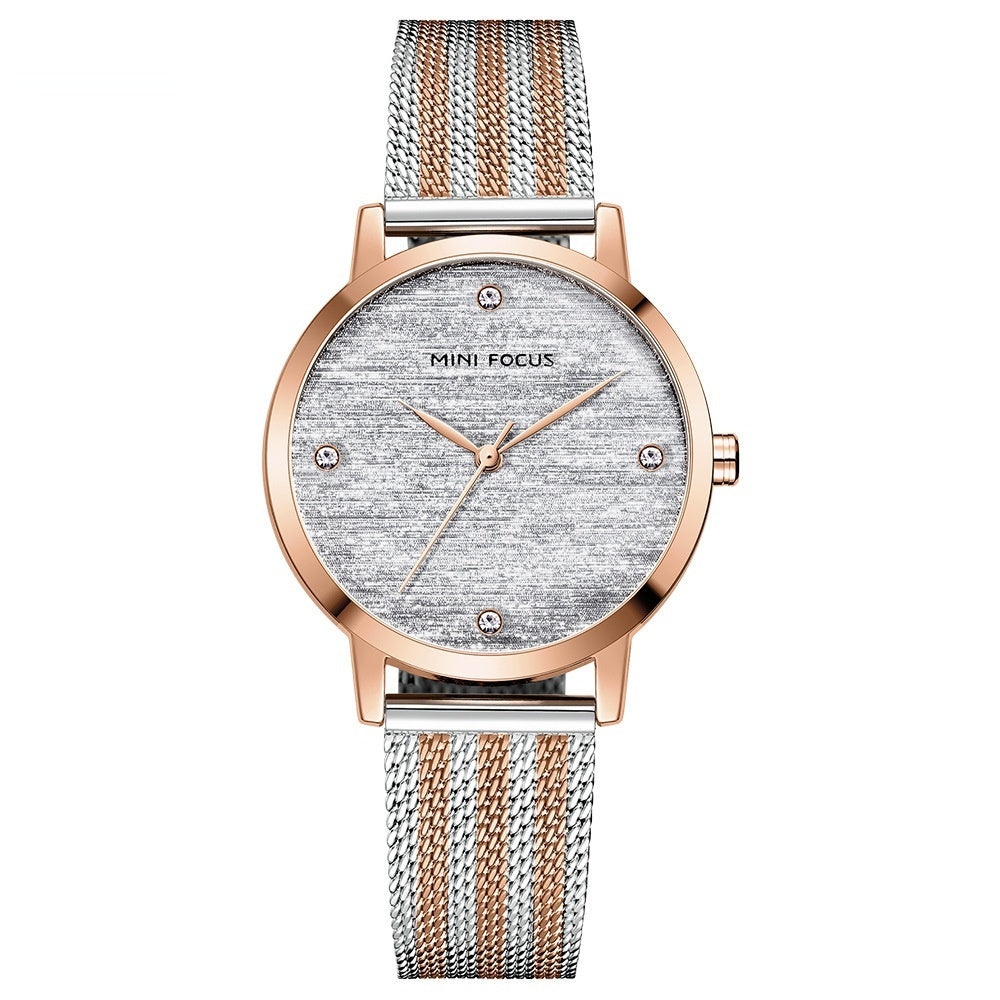 K Silk Dial Diamond-encrusted Mesh Strap Watch