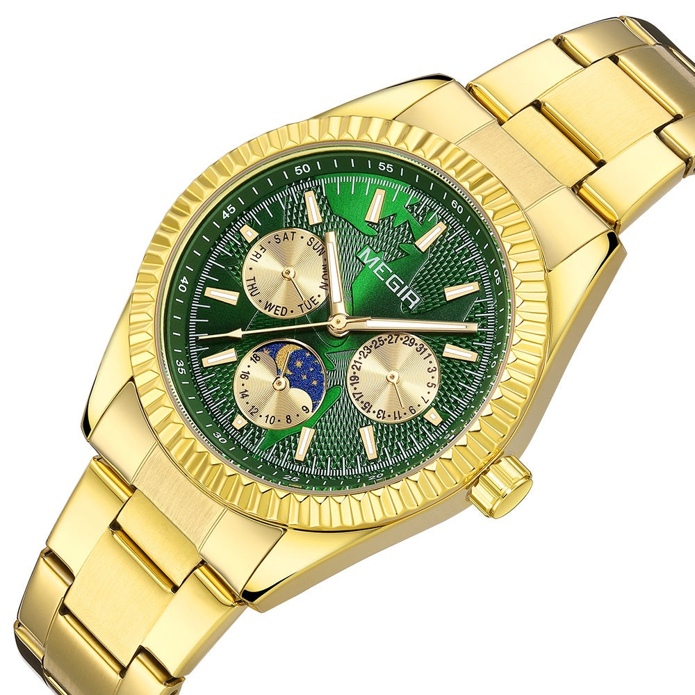 K Lunar Phase Business Steel-Strap Waterproof Quartz Men's Watch