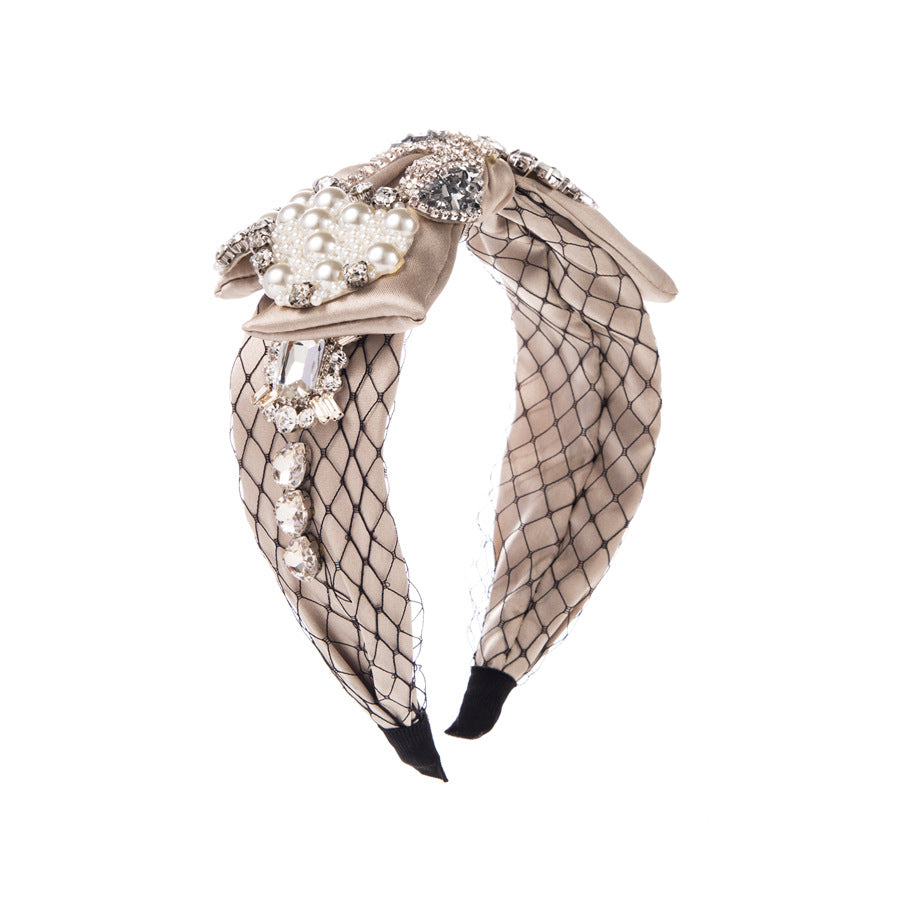 K Baroque Fabric Bow Full Diamond Pearl Headband