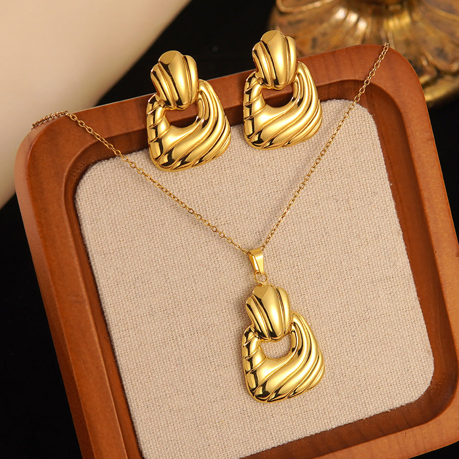 K Stainless Steel Heart Bow Flower Necklace And Earrings Set