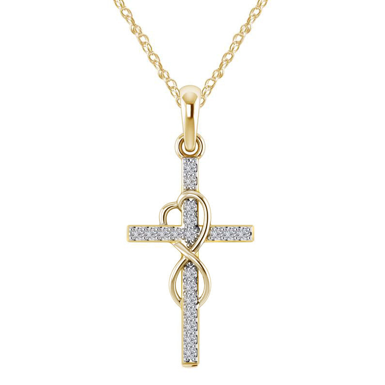 K Alloy Pendant With Diamond And Eight-character Cross Necklace