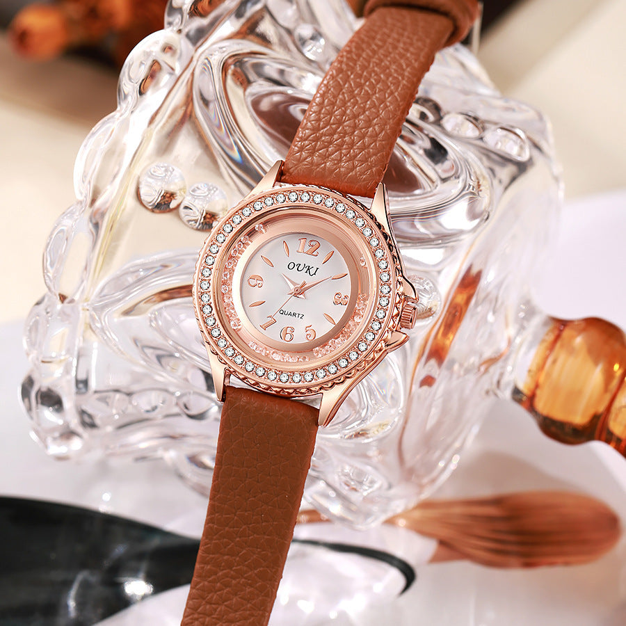 K Stylish And Minimalist Round Rhinestone Womens Watch