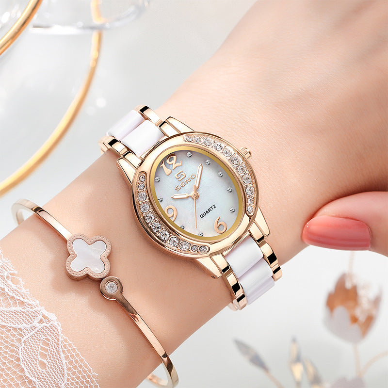 K Diamond Encrusted Waterproof Quartz Timepiece With A Luminous Dial