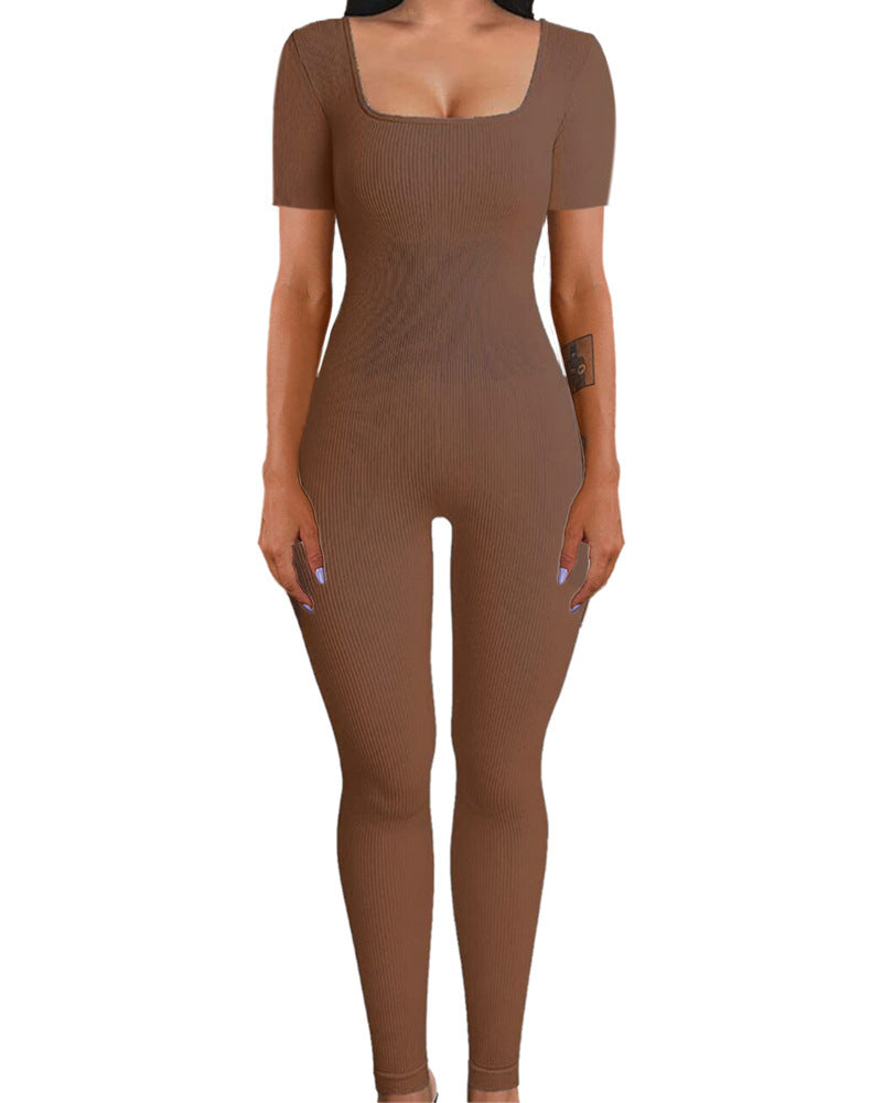 K Threaded Square Collar Buttocks Slim Jumpsuit