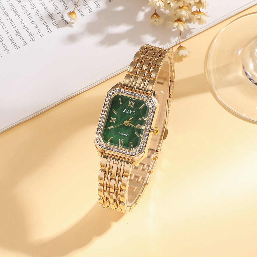 K Wild Emerald Square Steel Watch Butterfly Bracelet 5pcsset Gift Set