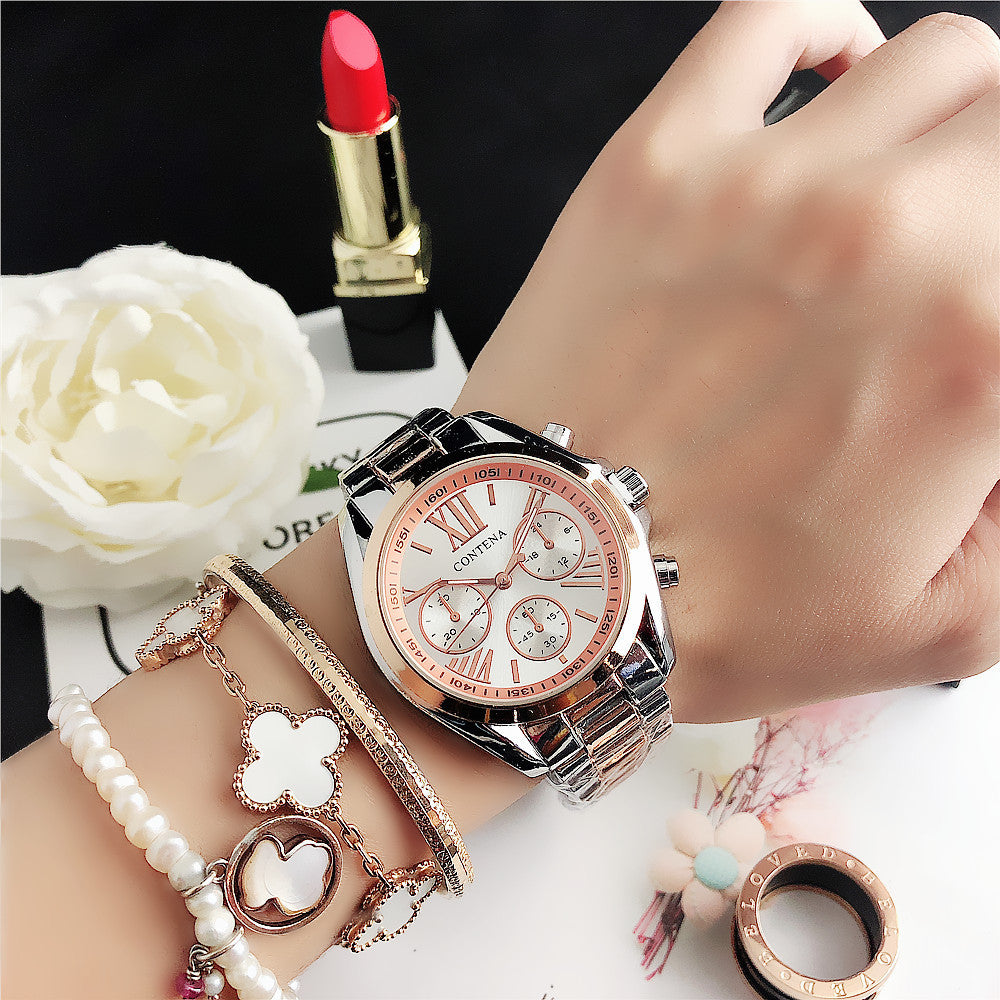 K Women's Fashion Diamond Quartz Mesh Strap Watch