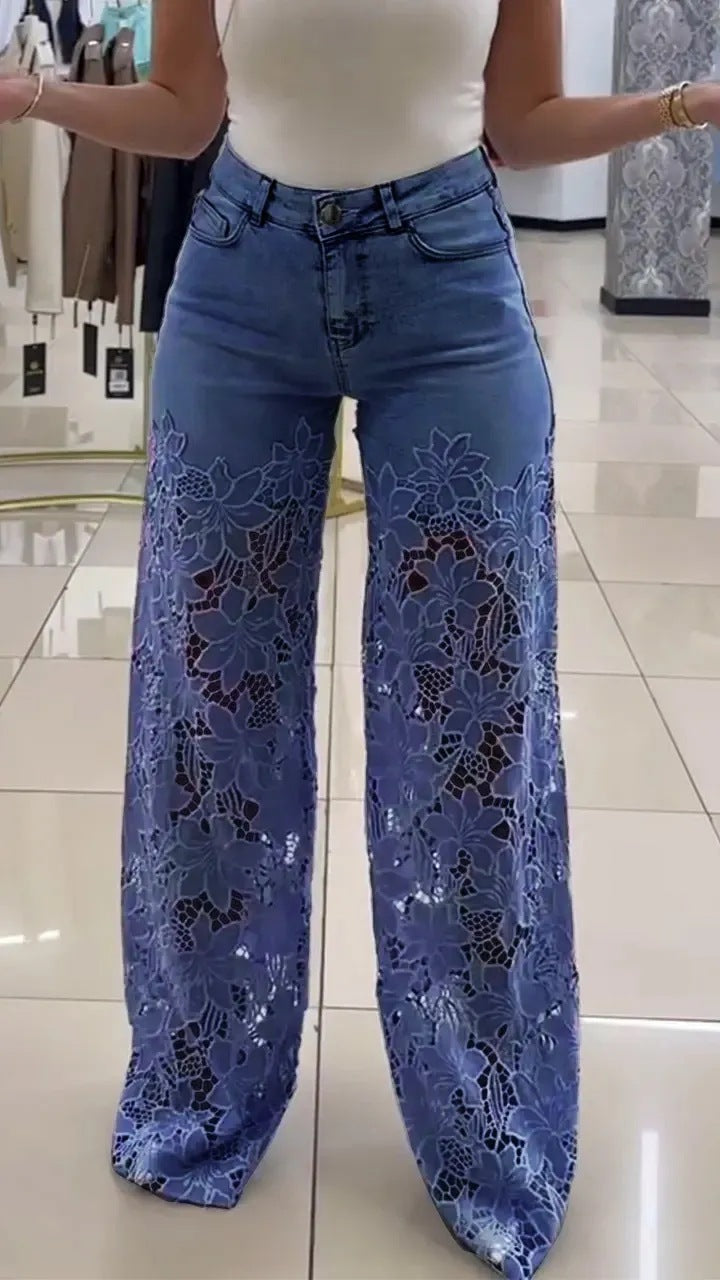 K Y2K Lace Flowers Hollow Jeans