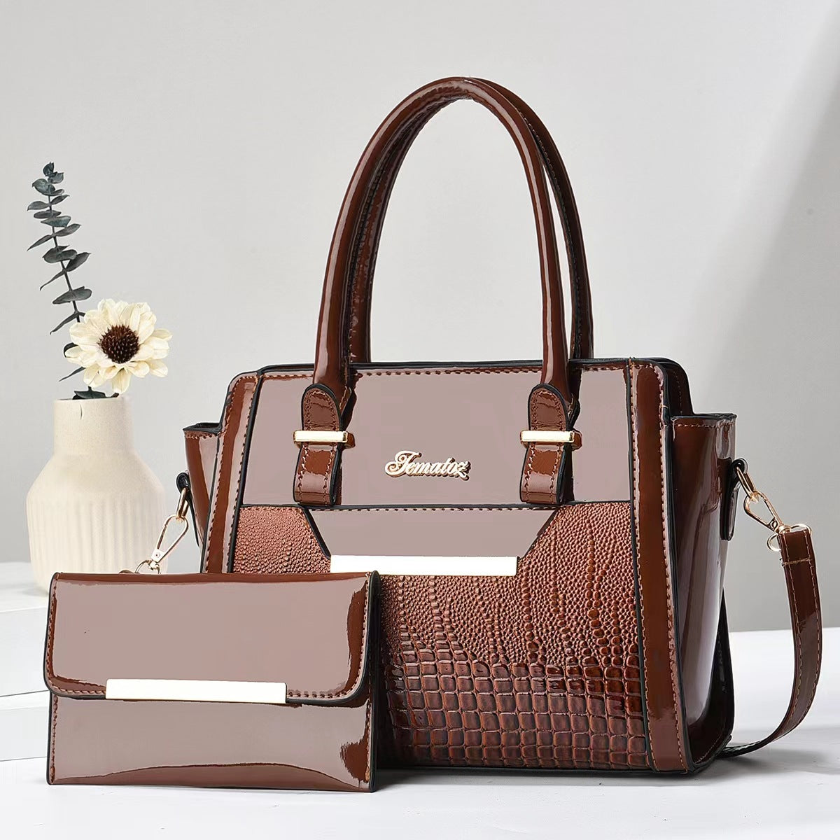 K Casual Womens Shoulder Bag Large-capacity Patent Leather Tote