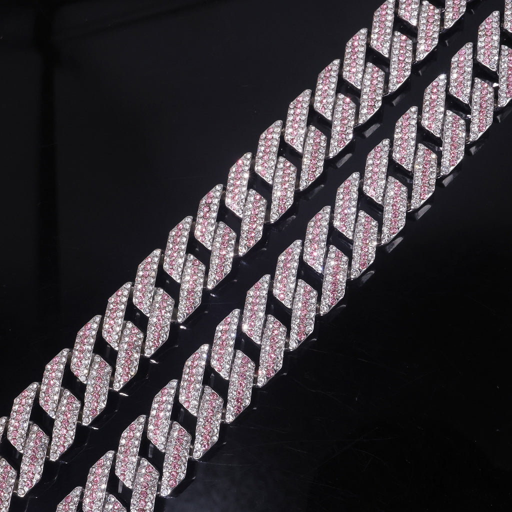 K Diamond-studded Spring-clasp Cuban-link Necklace