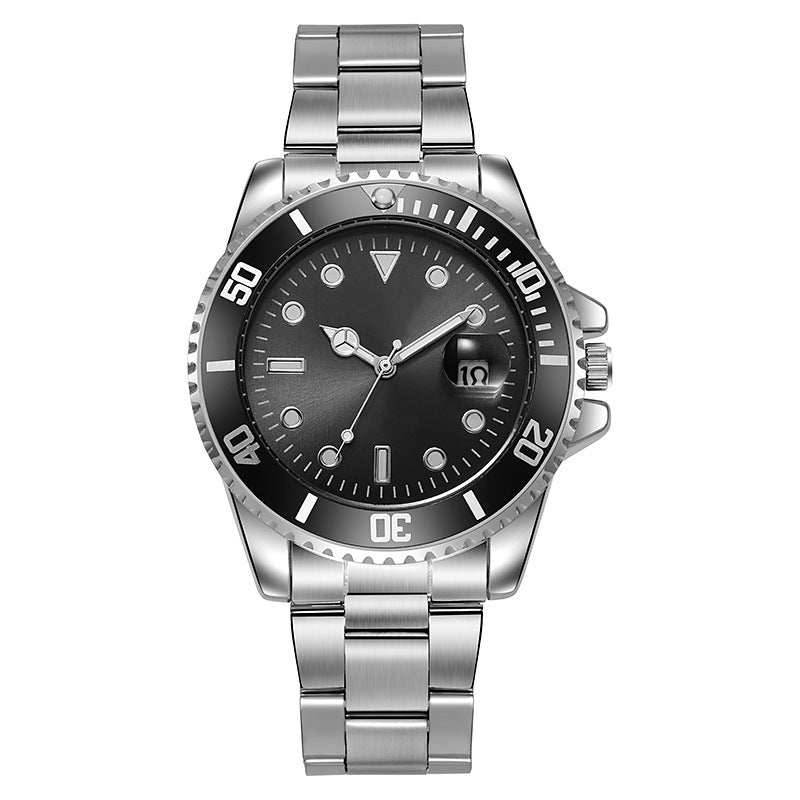 K Luminous Solid Steel Strap Single Calendar Men's Watch