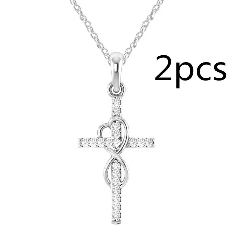 K Alloy Pendant With Diamond And Eight-character Cross Necklace