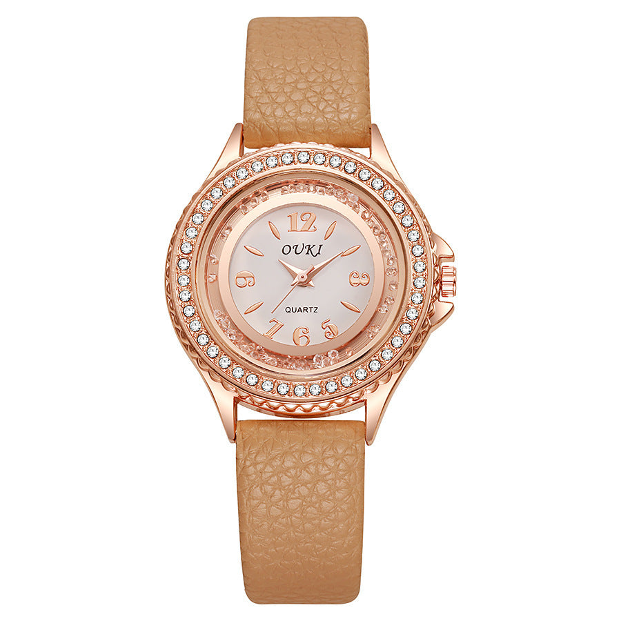 K Stylish And Minimalist Round Rhinestone Womens Watch