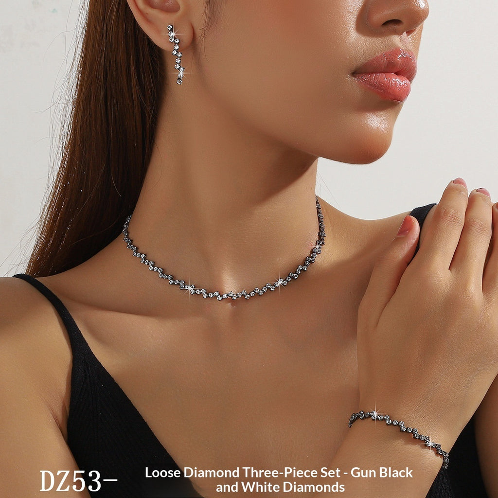 K Zircon Necklace Earrings And Bracelet Setthree-piece Set