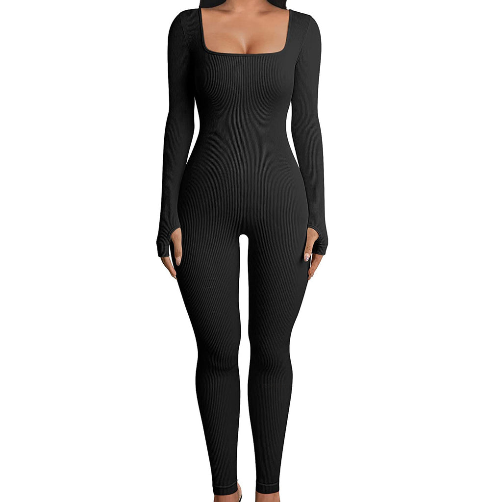 K Threaded Square Collar Buttocks Slim Jumpsuit