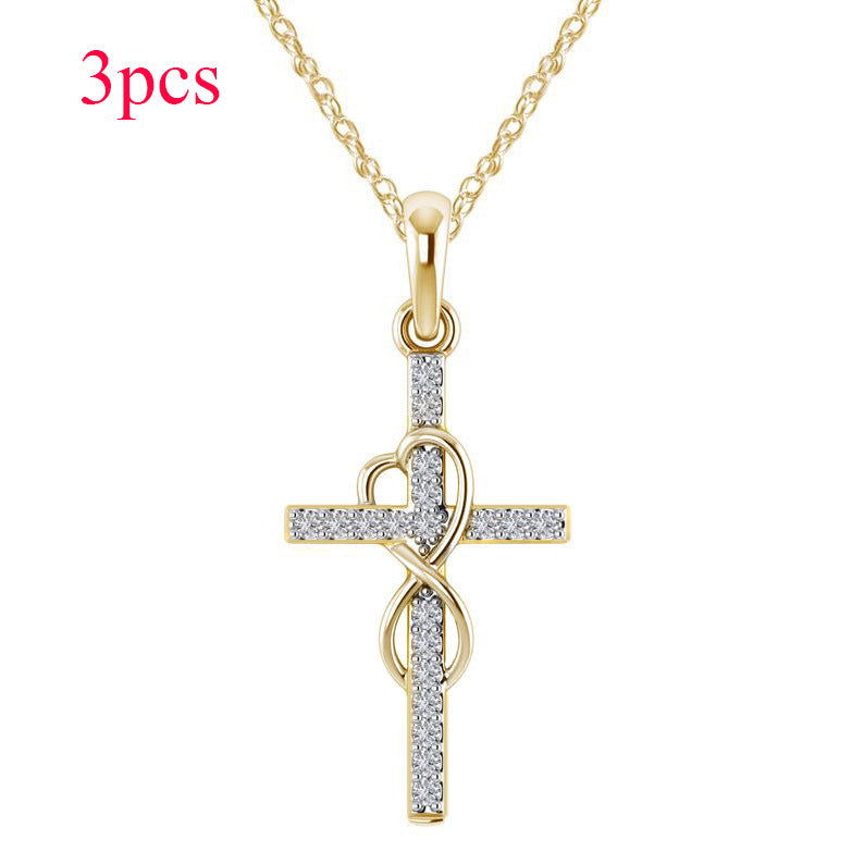 K Alloy Pendant With Diamond And Eight-character Cross Necklace